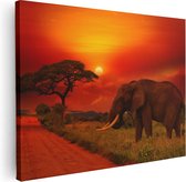 Artaza Canvas Schilderij Olifant In Het Wild Tijdens Zonsondergang - 80x60 - Foto Op Canvas - Canvas Print