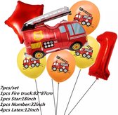 Brandweerwagen  Folie Ballon nummer 1  ballonen set 7 delig brandweerwagen
