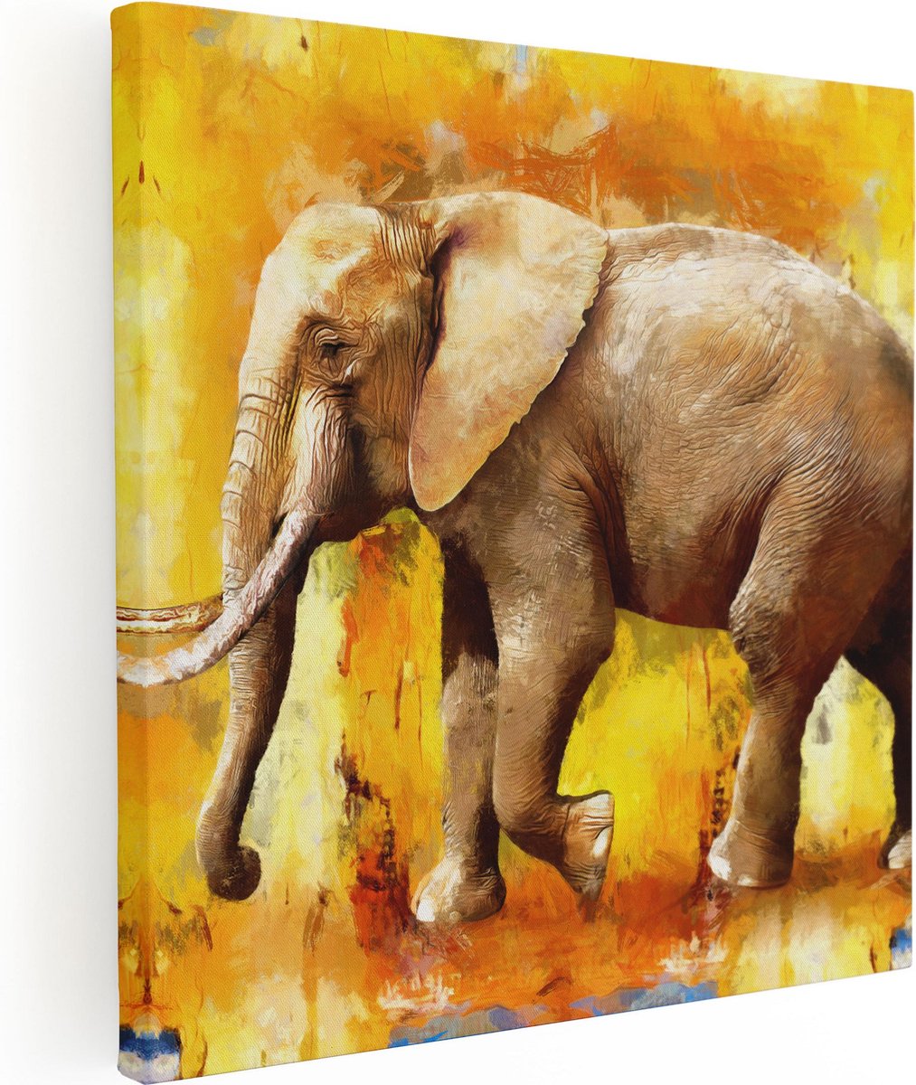 Artaza Canvas Schilderij Geschilderde Olifant Olieverf - Abstract - 40x40 - Klein - Foto Op Canvas - Canvas Print