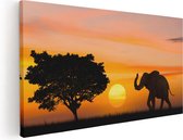 Artaza Canvas Schilderij Olifant Silhouet Tijdens Zonsondergang  - 100x50 - Groot - Foto Op Canvas - Canvas Print
