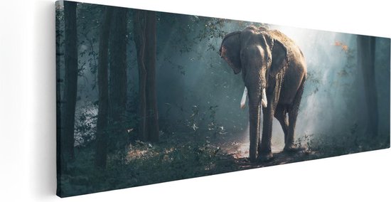 Artaza Canvas Schilderij Olifant In Het Bos Met Zonneschijn - 60x20 - Foto Op Canvas - Canvas Print