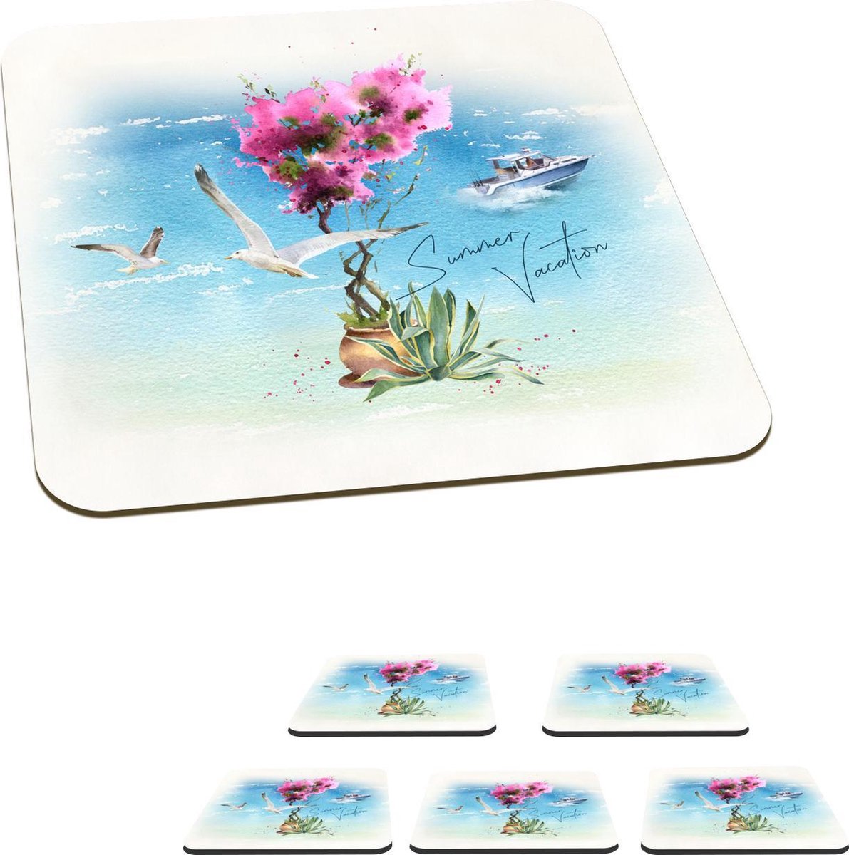 Onderzetters voor glazen - Bloem - Boot - Vogel - 10x10 cm - Glasonderzetters - 6 stuks