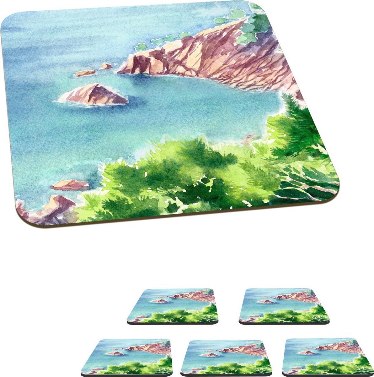 Onderzetters voor glazen - Zee - Berg - Bos - 10x10 cm - Glasonderzetters - 6 stuks