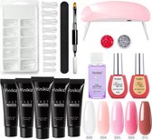 Yinikiz - POLYGEL kit - 5 Kleuren polygel 15ML - roze en wit - Starterkit - Manicure Set - UV Lamp - Polygel nagels starterspakket - nepnagels -