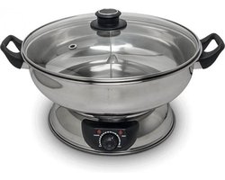 Remo - Hotpot - RVS - Elektrische fonduepan - 2 aparte vakken - 4,5 liter - Ø30cm - Temperatuurregelaar