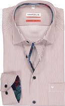 MARVELIS modern fit overhemd - bordeaux rood met wit gestreept (contrast) - Strijkvrij - Boordmaat: 44