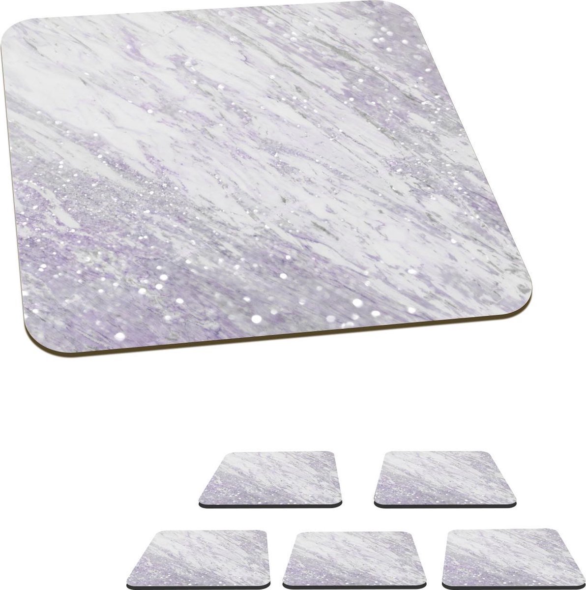 Onderzetters voor glazen - Marmer - Glitter - Magenta - 10x10 cm - Glasonderzetters - 6 stuks