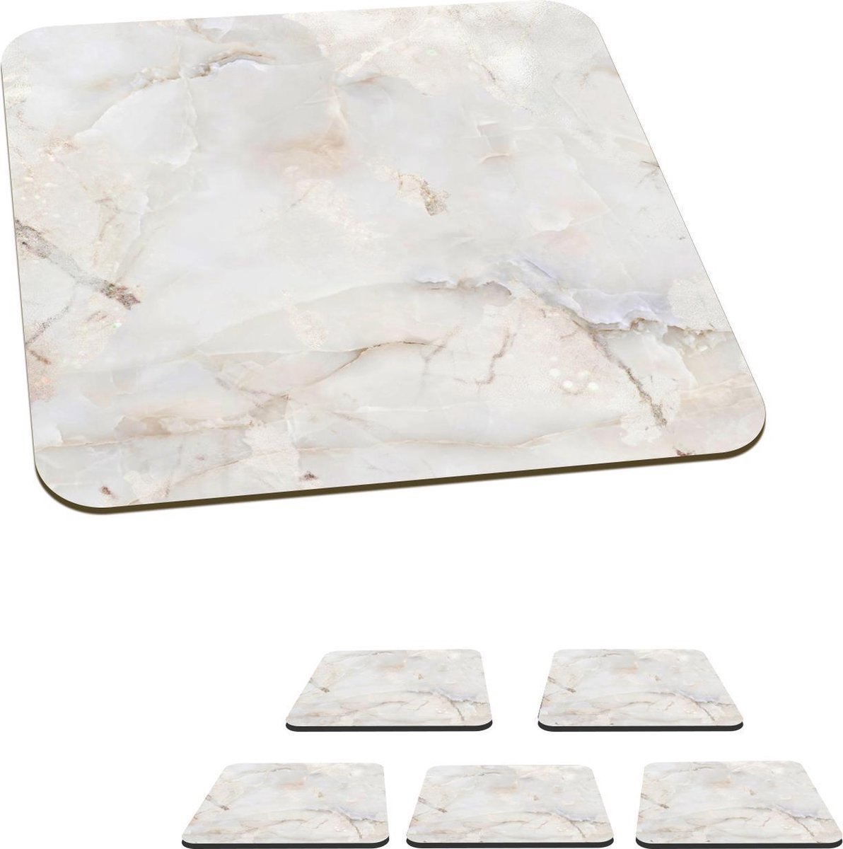 Onderzetters voor glazen - Marmer - Geel - Parelmoer - 10x10 cm - Glasonderzetters - 6 stuks
