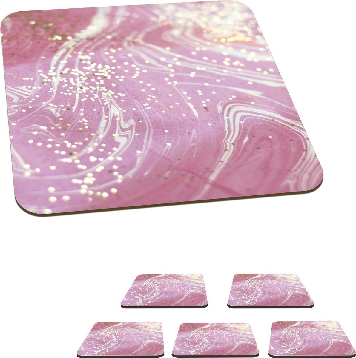 Onderzetters voor glazen - Marmer - Roze - Goud - Wit - 10x10 cm - Glasonderzetters - 6 stuks