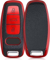 kwmobile autosleutelhoes compatibel met Audi A6 A7 A8 Q7 Q8 3-knops autosleutel Keyless - TPU beschermhoes in rood / zwart - Autosleutelcover