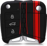 kwmobile autosleutel hoesje voor VW Golf 7 MK7 3-knops autosleutel - Autosleutel behuizing in rood / zwart - Rallystrepen design