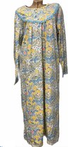 Dames nachthemd lang warm gevoerd met bloemenprint XL geel/groen/blauw