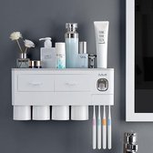 Supremium Tandenborstelhouder Multifunctioneel -  Automatische Tandpasta Dispenser - Ruimtebesparend - Anti-slip - 4 Bekers - Grijs