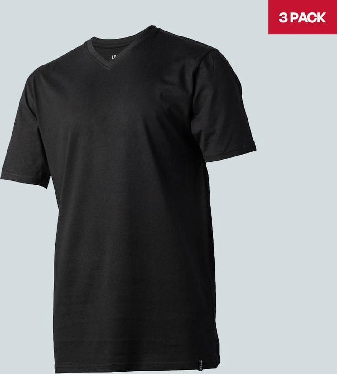 LebasQ - James' T-shirt voor heren - 3 pack - met V-hals - Extra lang - Geschikt als Ondershirt - Zwart - M - Katoen