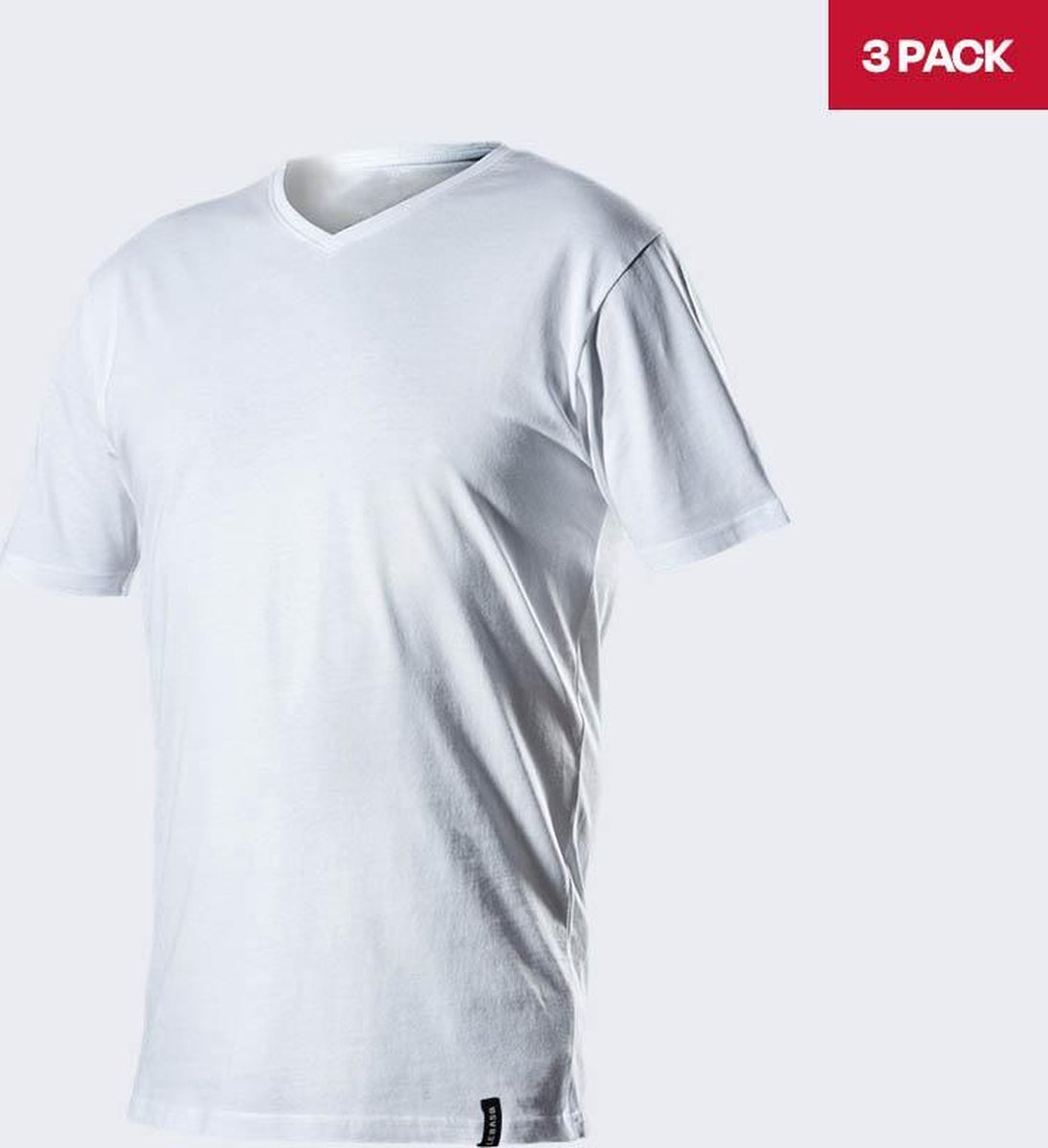 LebasQ - James' T-shirt voor heren - 3 pack - met V-hals - Extra lang - Geschikt als Ondershirt - Wit - M - Katoen