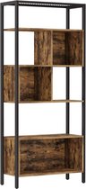 MIRA Home - Boekenkast - Vakkenkast - 5 lagen - Industrieel - hout/metaal - Bruin/zwart -74x29.6x170