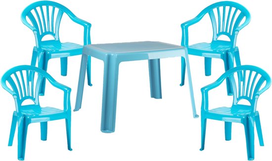 Set de jardin en plastique pour enfants avec 4 chaises bleu clair | bol.