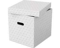 Esselte Duurzame Grote Kubusvormige Opbergdoos met Deksel, Set van 3 Stuks - 100% Gerecycled Karton en 100% Recyclebaar - Wit