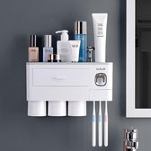 Supremium Tandenborstelhouder Multifunctioneel -  Automatische Tandpasta Dispenser - Ruimtebesparend - Anti-slip - 3 Bekers - Grijs