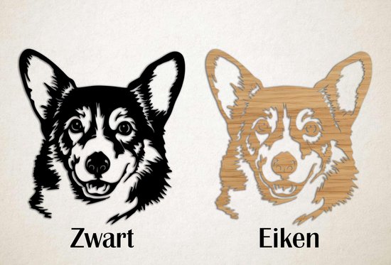 Décoration murale - Chien - Corgi 3 - S - 48x45cm - Chêne - décoration murale - Line Art