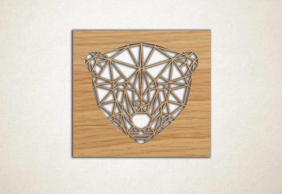 Line Art - Ijsbeer 2 vierkant - M - 60x67cm - Eiken - geometrische wanddecoratie