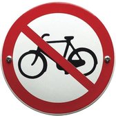 Emaille verbodsbord en wandbord verboden om fietsen te plaatsen of parkeren - 10 cm Rond