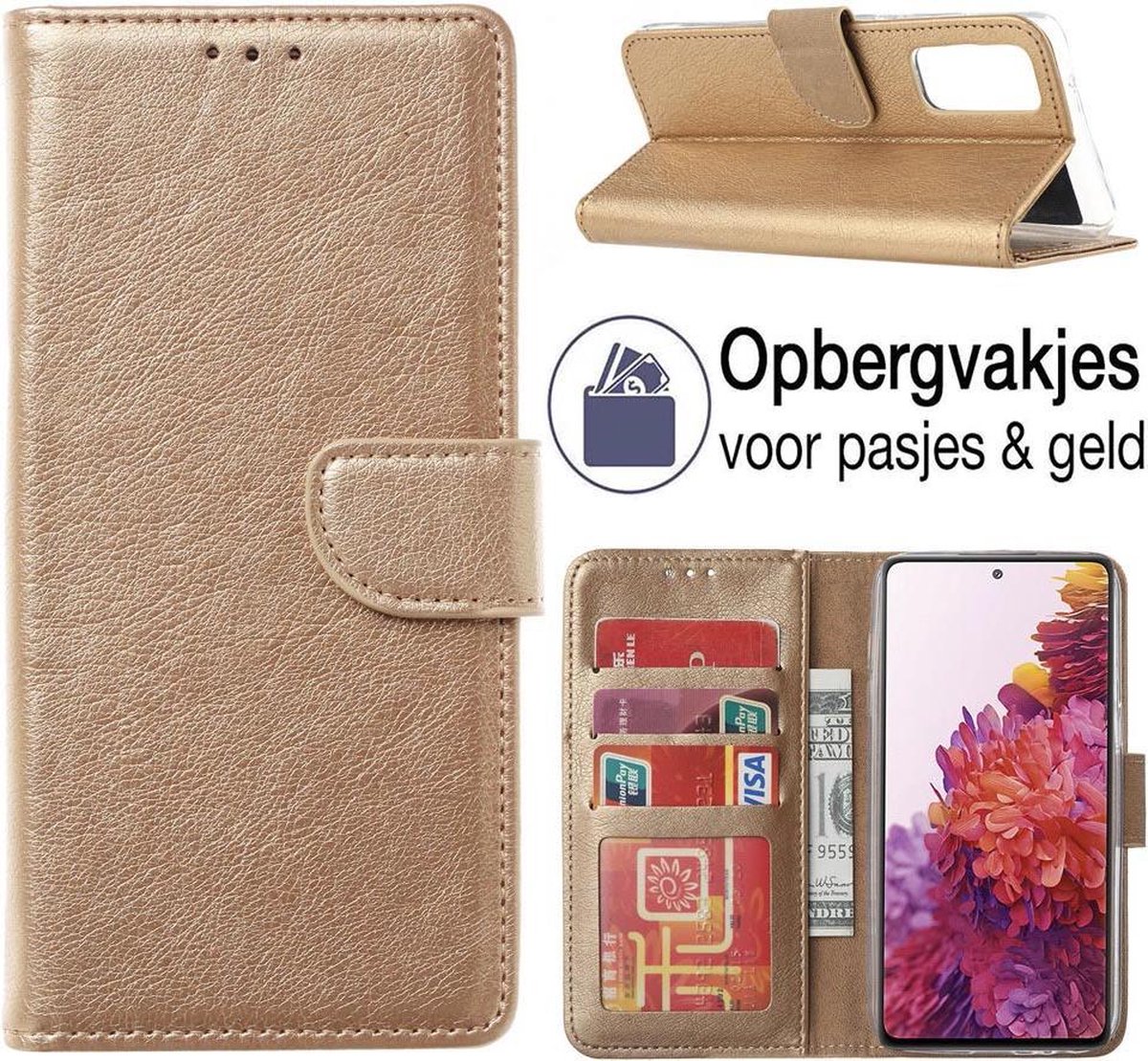 Hoesje geschikt voor Samsung Galaxy S21 Hoesje - book case - Portemonnee hoes - S21 book hoesje - Goud - EPICMOBILE