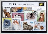 Katten – Luxe postzegel pakket (A6 formaat) : collectie van 100 verschillende postzegels van katten – kan als ansichtkaart in een A6 envelop - authentiek cadeau - kado - geschenk - kaart - kat - kater - poes - kitten - huisdier - kattenras - huisdier