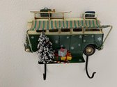 Retro Bus met luifel kerst metalen wandbord met 2 haken Groen