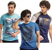 Embrator 3-stuks mannen T-shirt mix7 blauw maat XXL