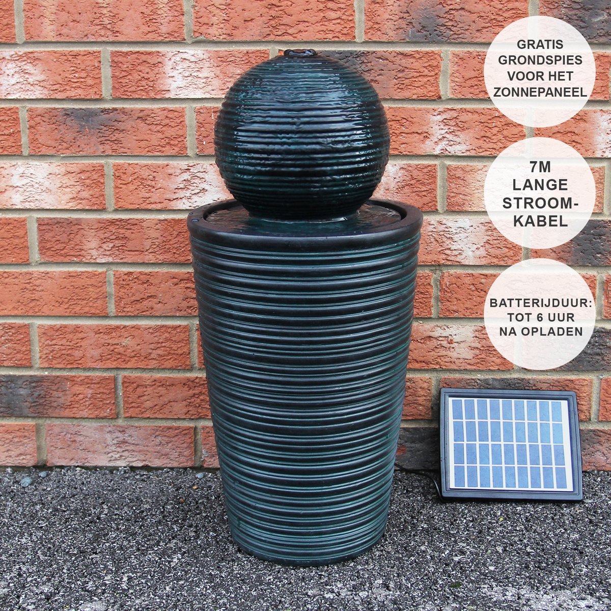 Teamson Home 4 Lagen Zonneenergie Fontein Grijs voor Tuin en Patio
