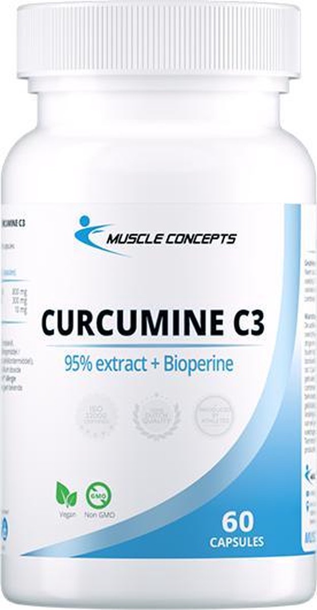 Goedkoopste Curcumine C3 - Kurkuma - 95 extract Bioperine - 60 capsules | Muscle Concepts