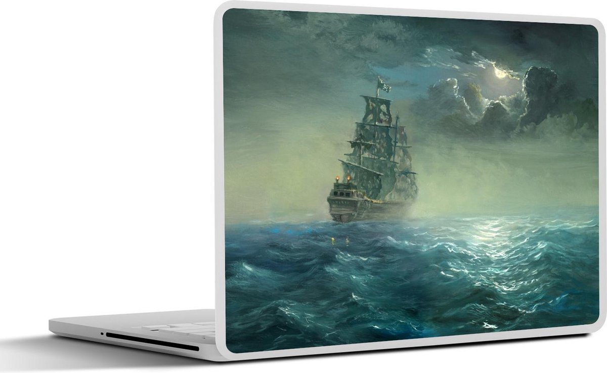 Afbeelding van product SleevesAndCases  Laptop sticker - 17.3 inch - tekening van een zeilschip op de woeste zee