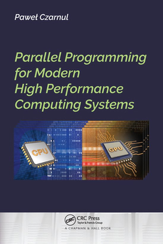 Boek "Parallel Programming for Modern High Performance Computing Systems" met een blauwe en rode achtergrond, en twee CPU's.