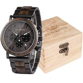 Victorious Donkerbruin Zebrahout Met Staal Heren Horloge Wood Collections - Ø44mm