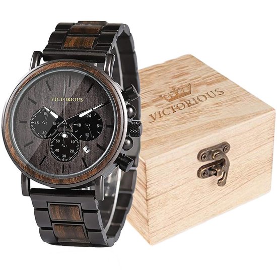 Victorious Montre Homme Marron Foncé Zebra Wood Avec Acier Collections Wood - Ø44mm