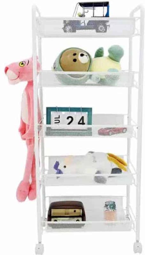 Plasticforte Keukentrolley op wieltjes - 4-laags - oud roze - 85 cm - Opberg trolley - Merkloos Plasticforte Keukentrolley op wieltjes - 4-laags - oud roze - 85 cm - Opberg trolley - Merkloos