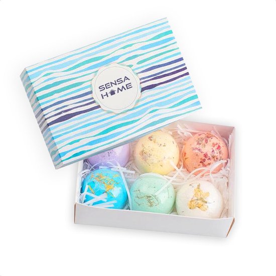 SensaHome 100% Natuurlijke Bruisballen voor in Bad - 6 Etherische Aroma Badbommen - Handmade Bath Bombs - Giftset