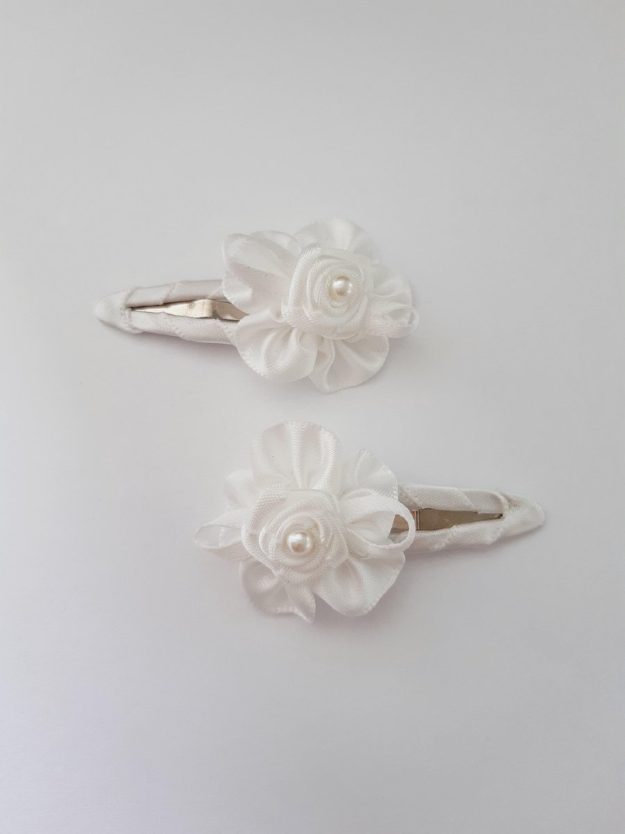 Le Sjalerie Klikklak Haarspeldje Met satijnen Roos Haarspeld - Set van 2 speldjes meisje haaraccessoires