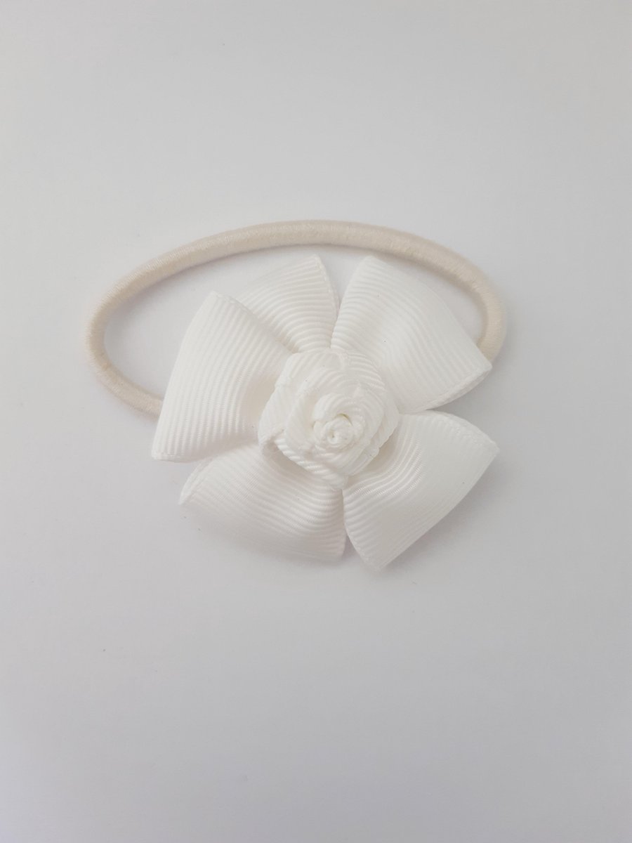 Le Sjalerie Haaraccessoires Haarelastiek Meisje Met Bloem Wit elastiek Haarmode bruiloft feest school 2 stuks elastiek