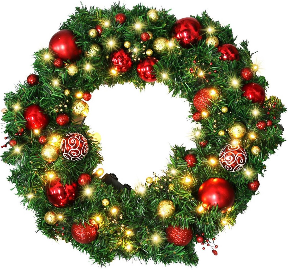 Buxibo Kerstkrans 60cm Inclusief LED Verlichting Gouden en Rode