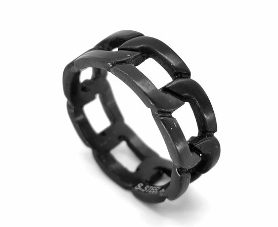 Stoere-316L-Roestvrij stalen-Mat-Zwart-Cuban link ring.maat 18. deze ring is zowel geschikt voor dame of heer en prachtig als duimring.