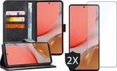 Hoesje geschikt voor Samsung Galaxy A72 - Book Case Zwart - Portemonnee - Met 2x Screenprotector