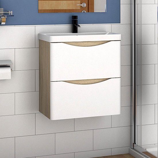 Meuble de salle de bain chêne blanc vasque 50 cm avec meuble bas,  comprenant 2 tiroirs... | bol