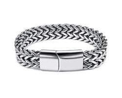Victorious Zilveren Armband Heren – Gevlochten Zilver en Magnetische Schuifsluiting – Zilver – 22cm