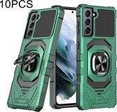 Voor Samsung Galaxy S21+ 5G 10 PCS Union Armor Magnetische PC + TPU Shockproof Case met 360 Graden Rotatie Ring Houder (Dark Night Green)