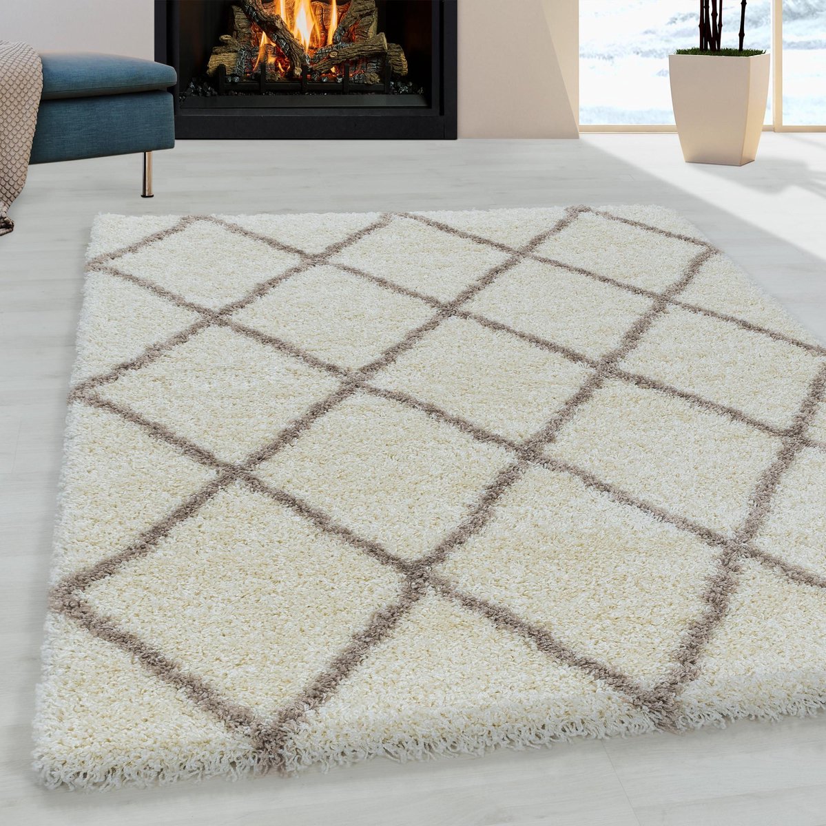 Ayyildiz Vloerkleed Alvor Shaggy Hoogpolig Creme 80 x 250 cm