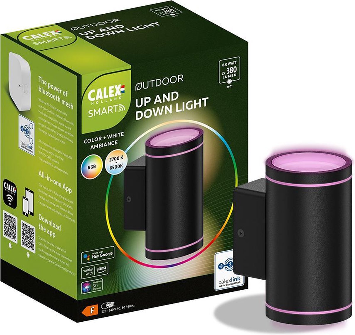 Calex Smart Outdoor LED Buitenlamp - Slimme Up & Down Wandlamp - RGB en Warm Wit Licht - 4W - Zwart - Calex