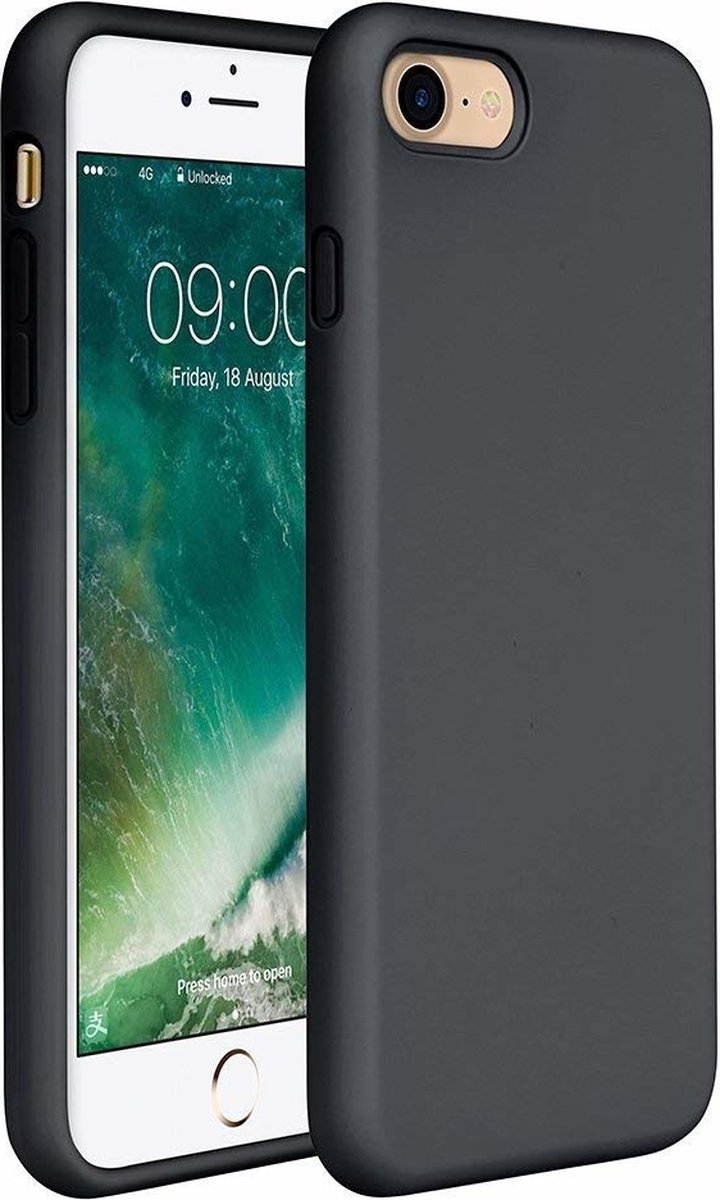 Silicone case geschikt voor Apple iPhone SE 2020 / SE 2022 - zwart + Glazen Screenprotector - Flexibele en Duurzame Case - Stijlvolle Silicone Hoes - Val- en Krasbestendige Bescherming - Zachte Siliconen Beschermcase