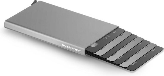Walletstreet Uitschuifbare Pasjeshouder DS Type -  Walletstreet Aluminium Creditcardhouder Card Protector Anti-Skim/ RFID Card Protector 8 Pasjes – Zilver